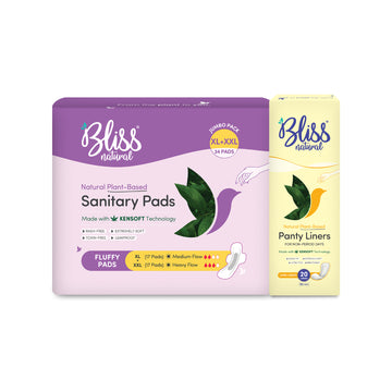 Bliss Natural Plant-Based Sanitary Pads | Mix (XL and XXL) + Bliss Natural Plant-Based Long Panty Liners (20 Liners)