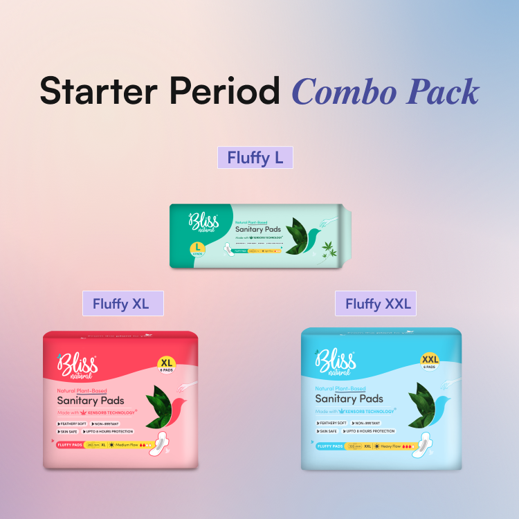 Starter Period Combo Pack (Fluffy 6 L + 6 XL + 6 XXL) Pads | 3x Absorption