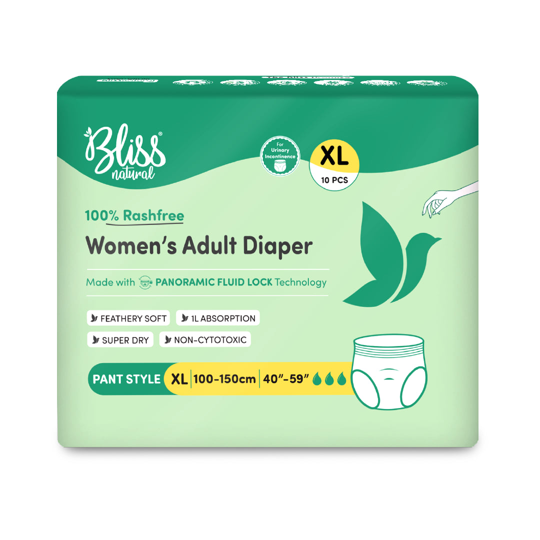 Bliss Natural 100% Rash-Free Adult Diapers for Women | Pack of 10