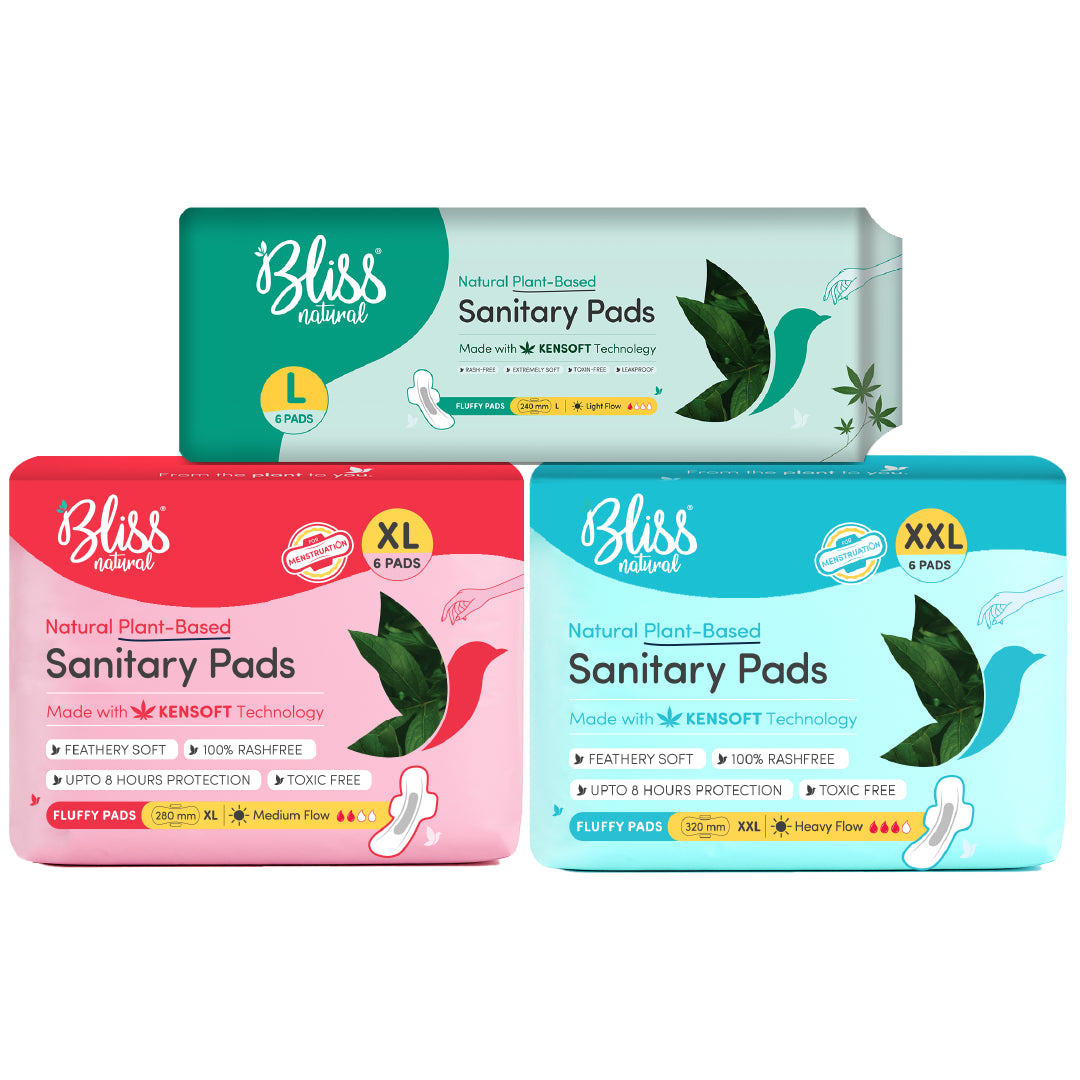 Bliss Natural  Sanitary Pads for heavy Flow Fluffy L XL XXL Combo Pack 