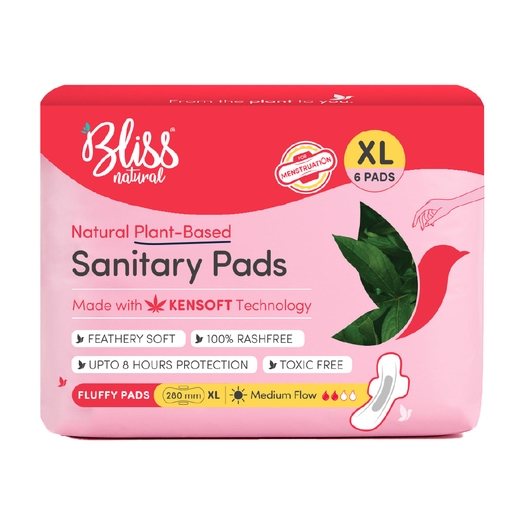 Pack of Bliss natural sanitary pads with plant-based design
