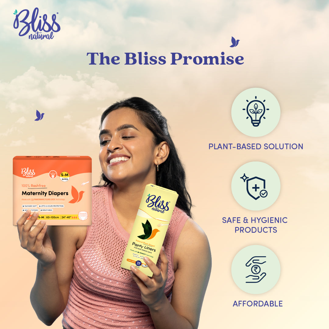 Bliss Natural maternity diapers and panty liners, plant-based, safe, hygienic and affordable