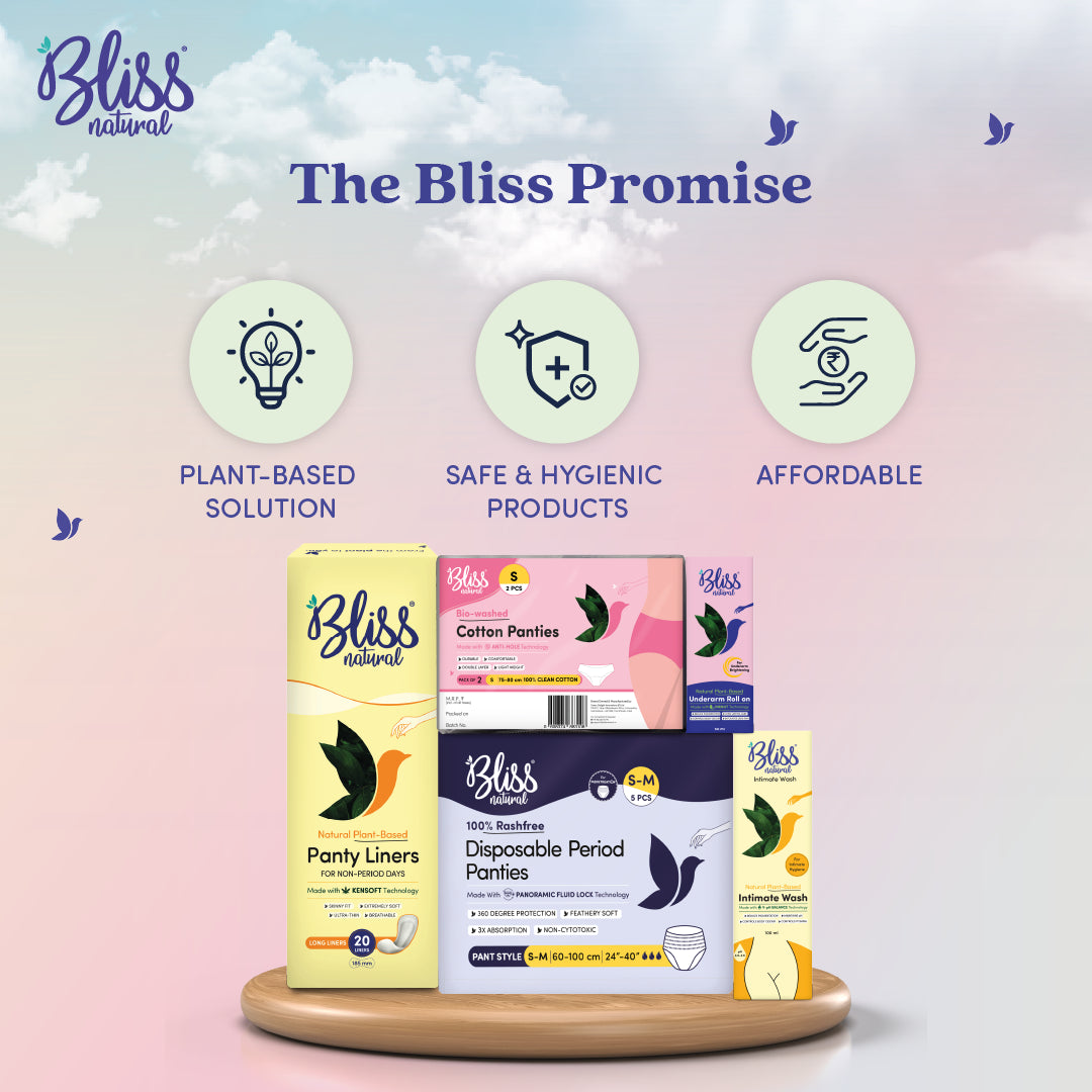 Bliss natural products with 'The Bliss Promise' on a gradient background