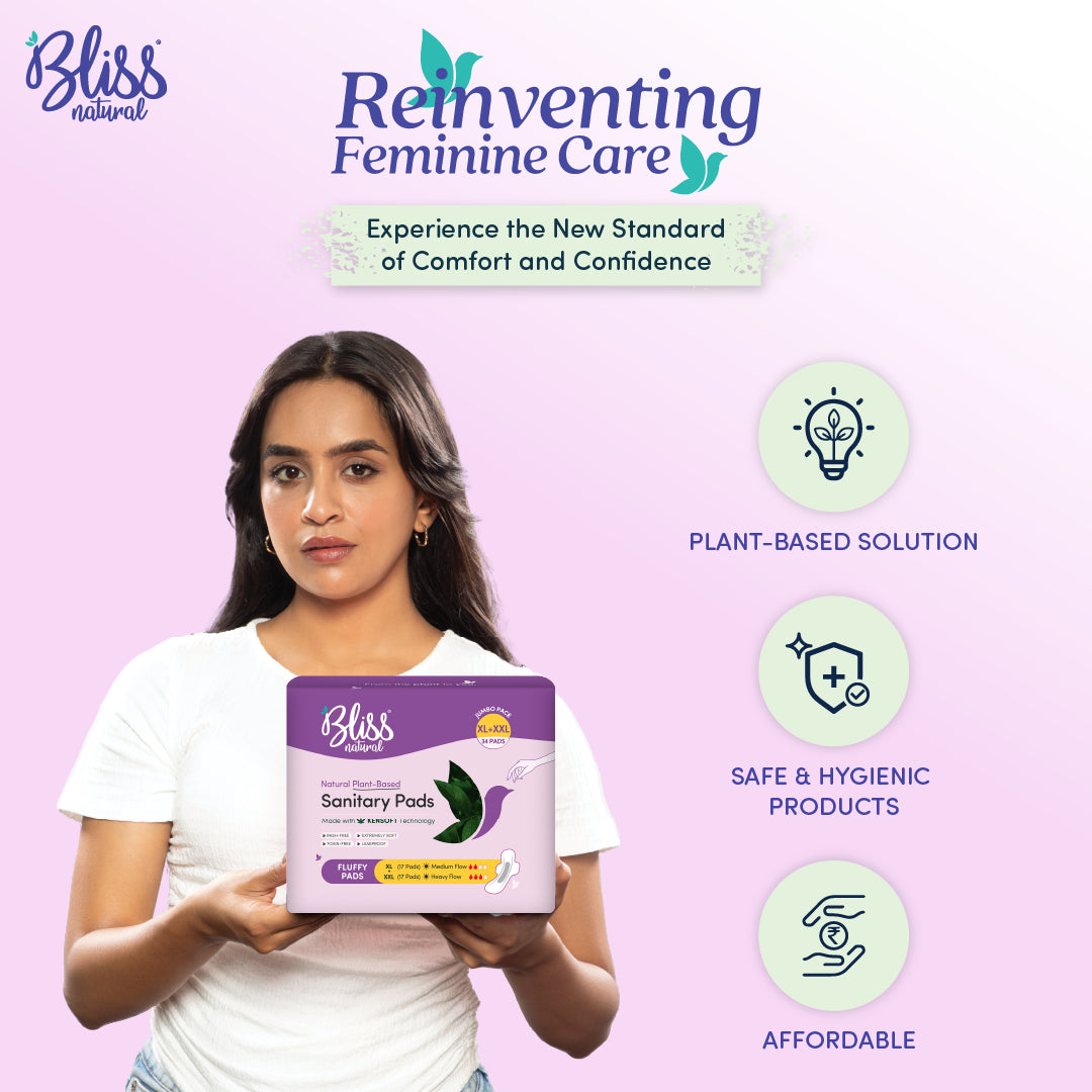 Buy Organic Sanitary Pads -  XL | XXL Fluffy-Jumbo (34 Pads) - Bliss Natural