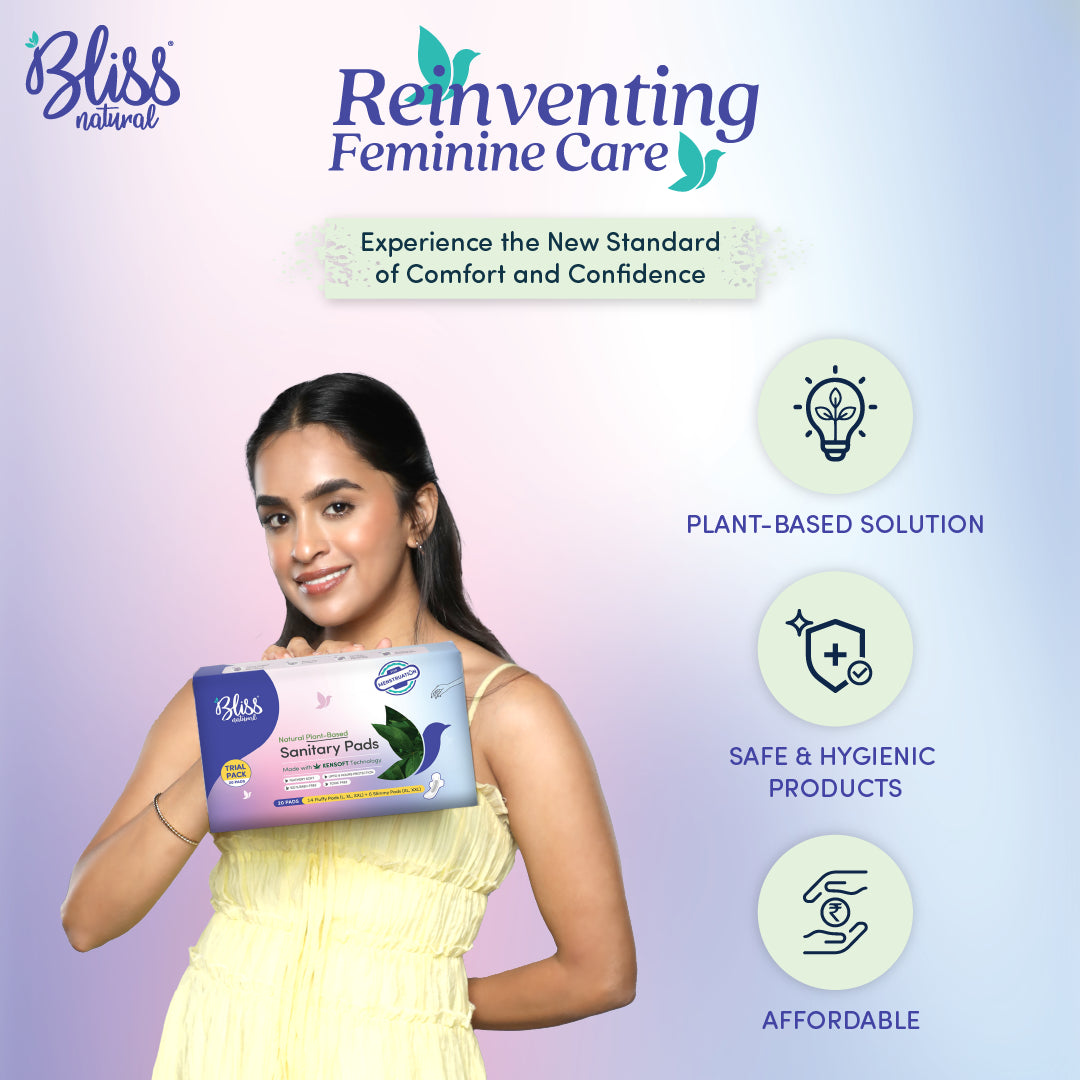 Bliss Natural Sanitary pads for women  trail Pack  Features logo