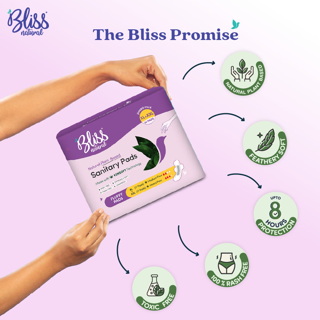 Buy Organic Sanitary Pads -  XL | XXL Fluffy-Jumbo (34 Pads) - Bliss Natural