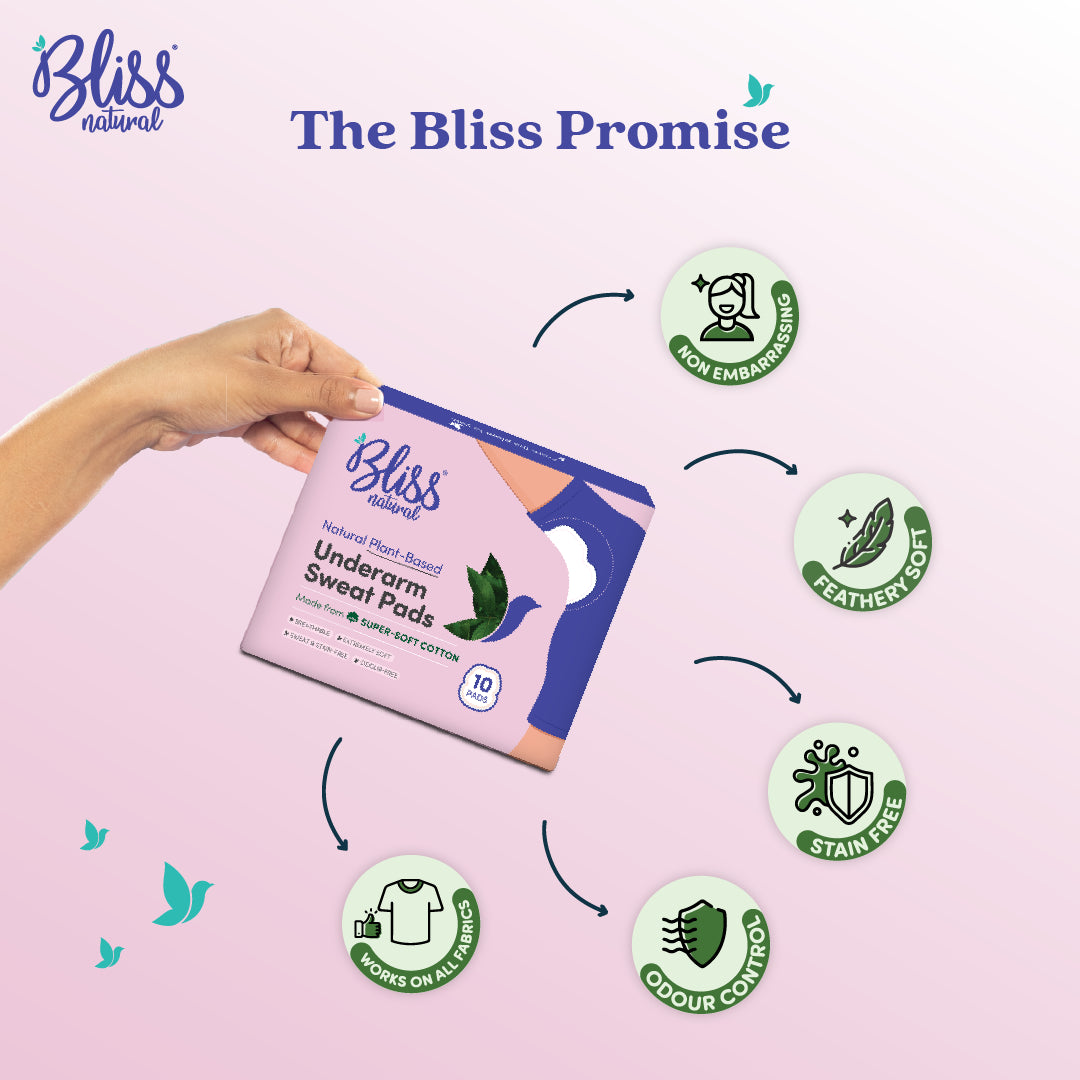 Bliss Natural Underarm Sweat Pads (10 Pads) for Excessive Armpit Sweating