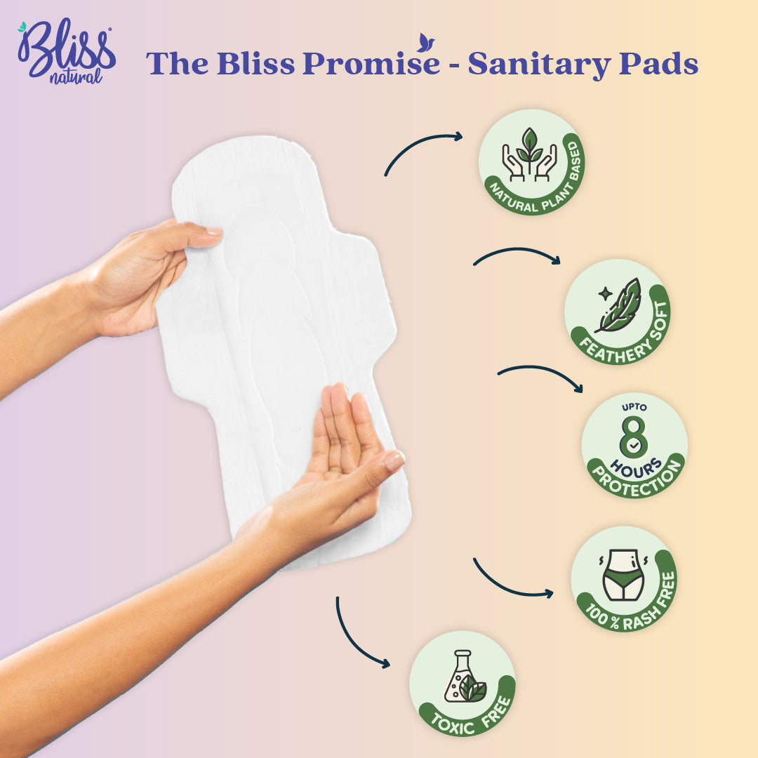 Bliss natural sanitary pads with features.