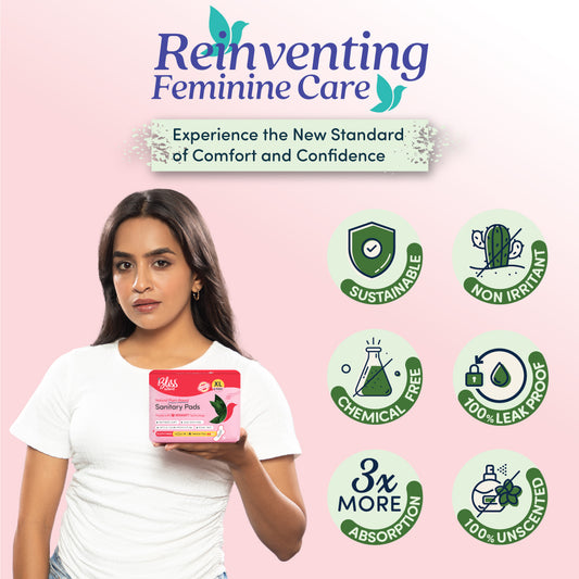 Bliss Organic Sanitary Pads XL Fluffy (6 Pads) | Rash and Itch Free