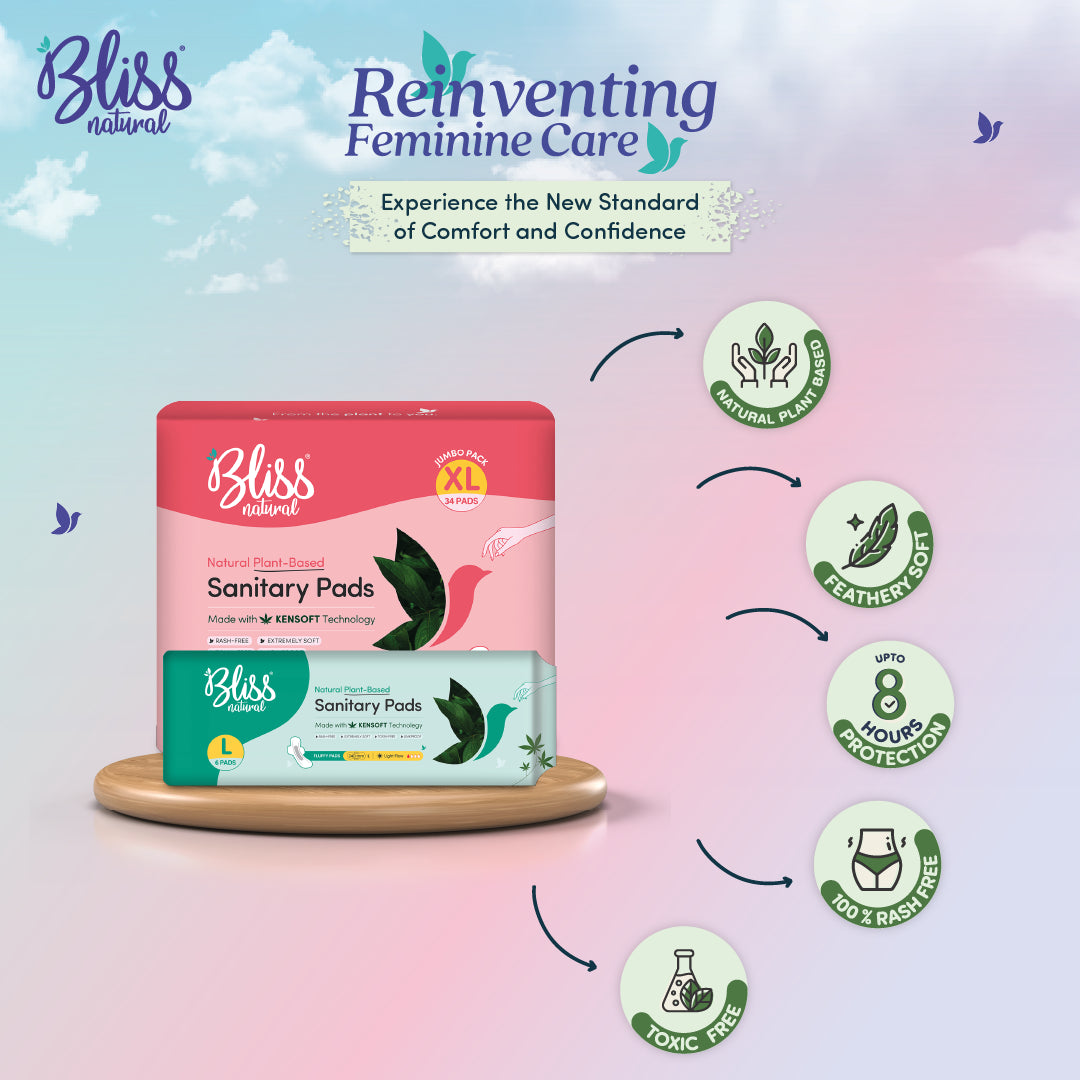 Bliss Natural Plant-Based Sanitary Pads XL Features