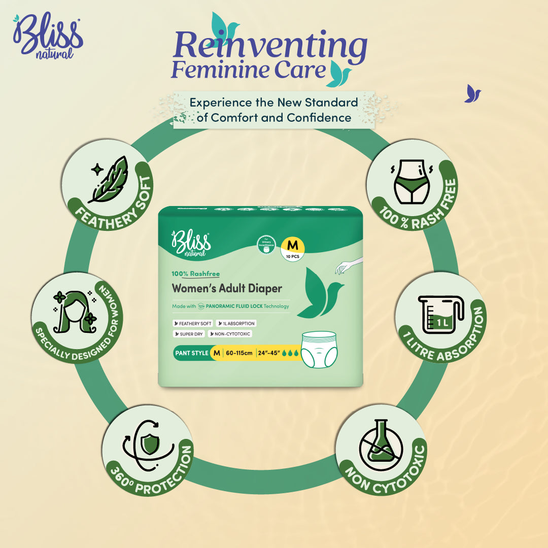 Women’s Adult Diaper 100% Rash-Free Feather Soft Protection -Bliss Natural