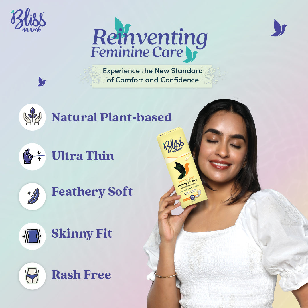 Bliss Natural Ultra Thin Panty Liners Features Logos