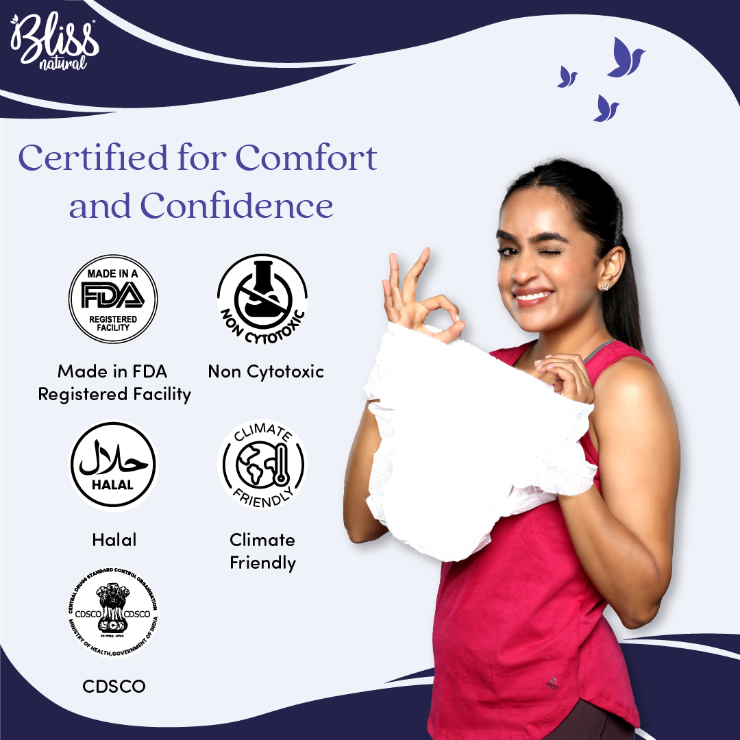 Bliss Natural Disposable period panties certificaion logs