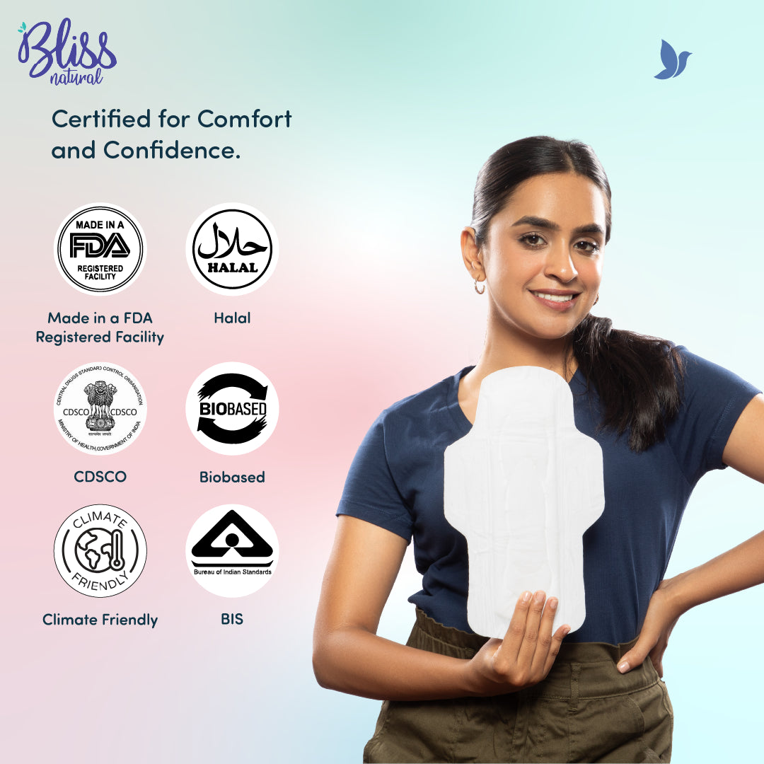 Saniatry Pad with certification logos - Bliss Natural 