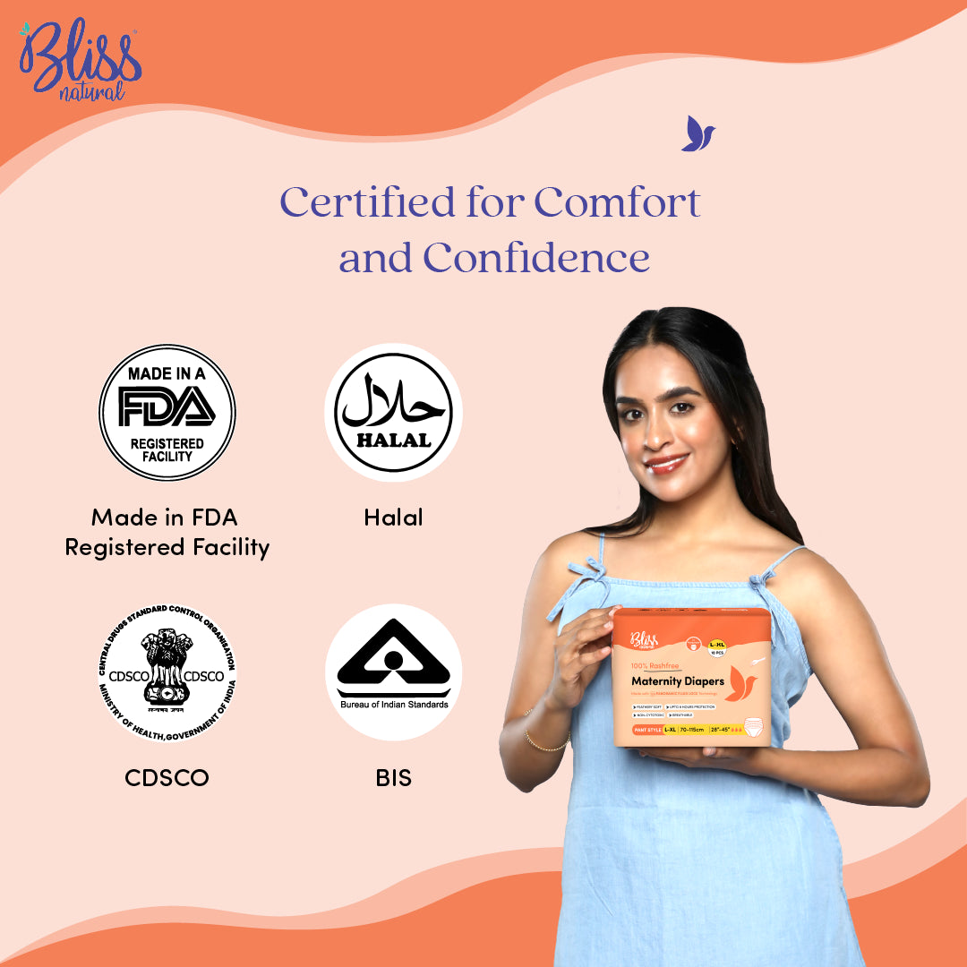 Bliss Natural Maternity Pads for Women |  Pack of 10 For Postpartum Bleeding