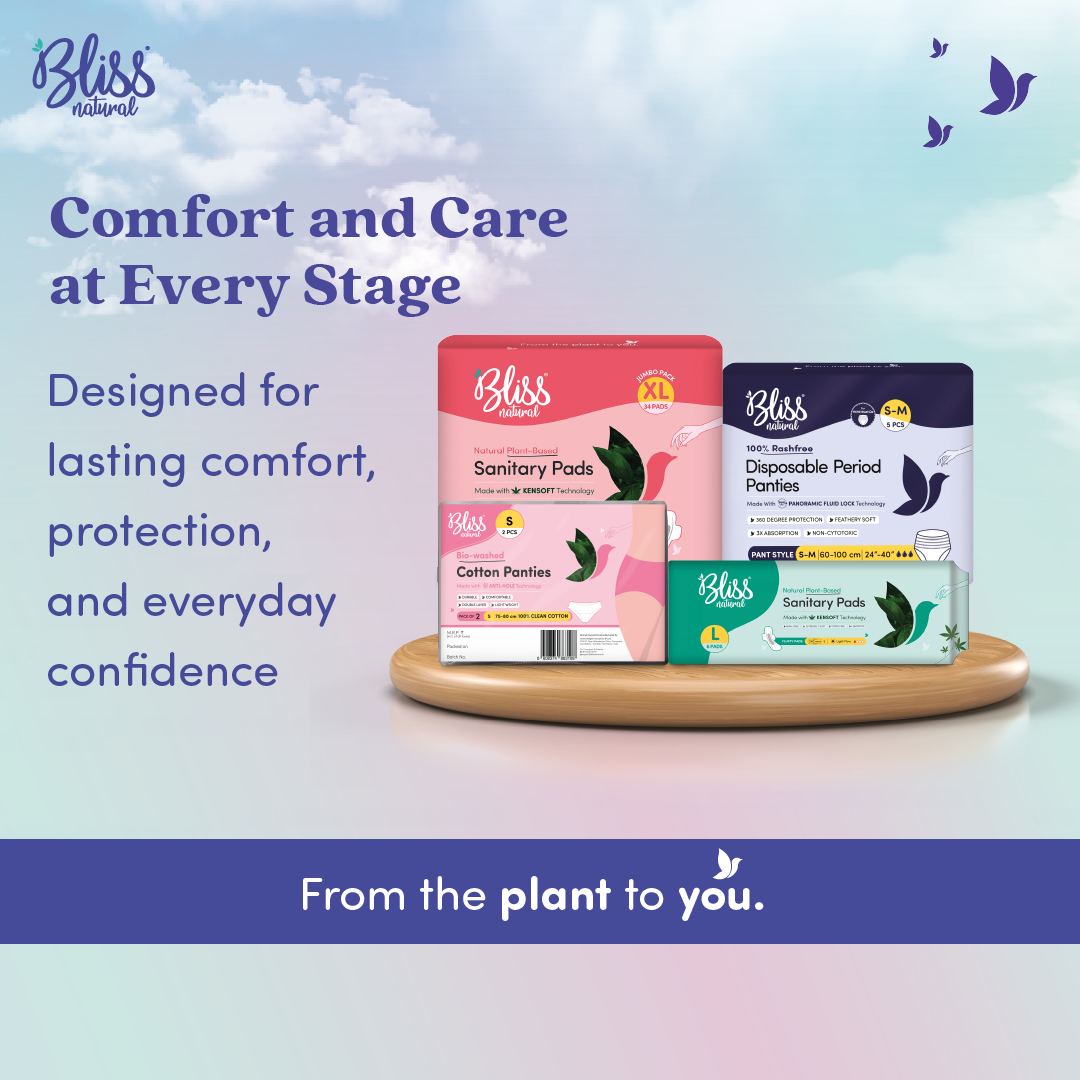 Bliss natural sanitary pads and period panties packaging 