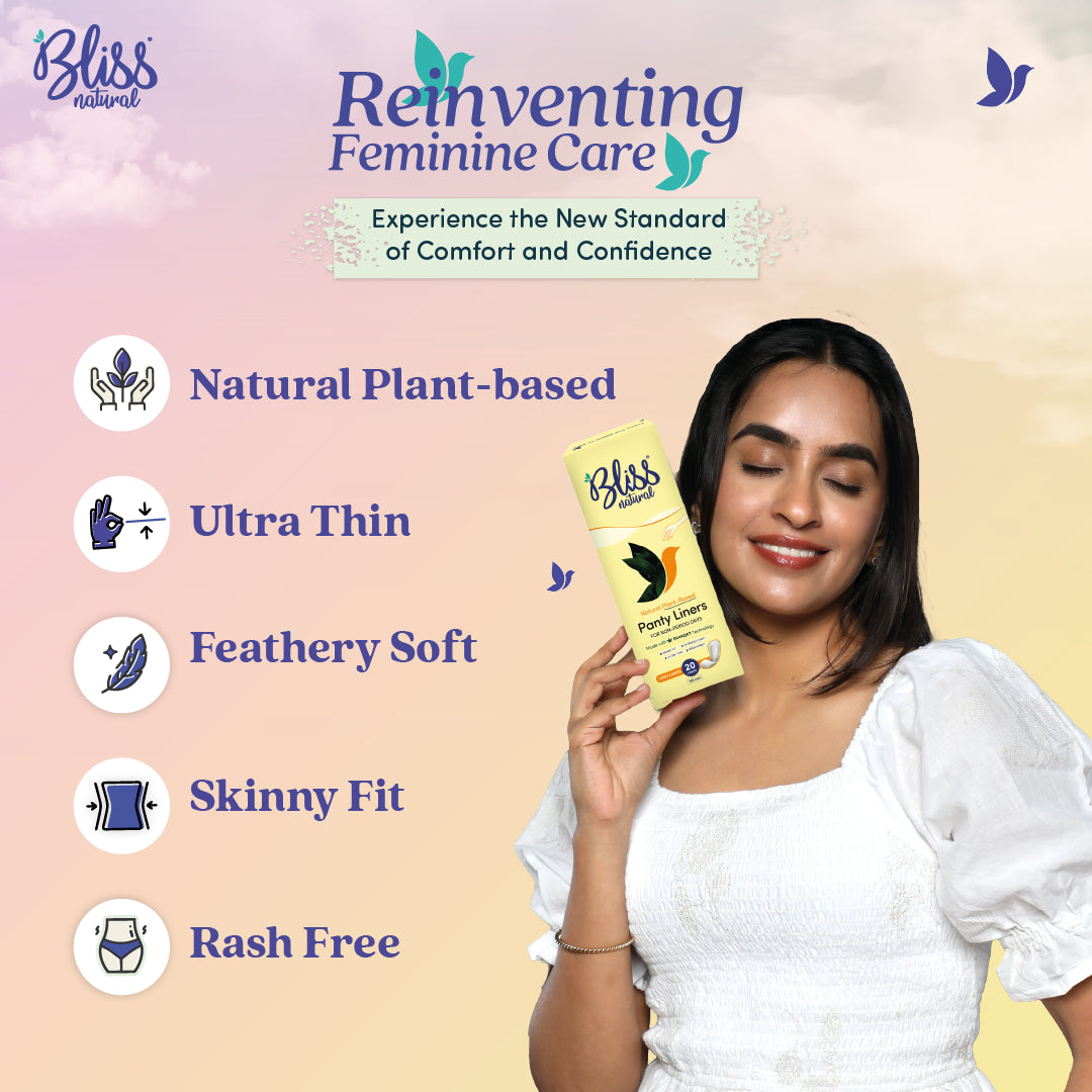 Bliss Natural Sweat free Kit panty liners, plant-based, ultra thin, soft, rash-free and comfortable fit