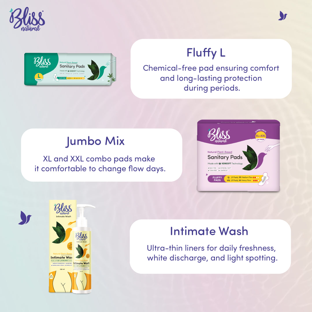 Bliss natural Rash-Free sanitary pads and Natural intimate wash products