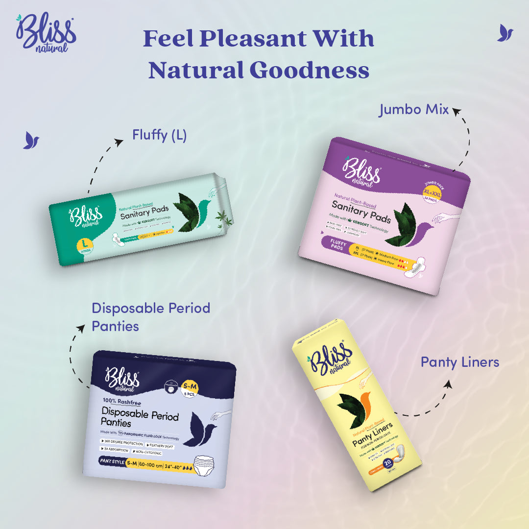 Feel Pleasant with bliss natural sanitary pads, panty liners, and disposable period panties  