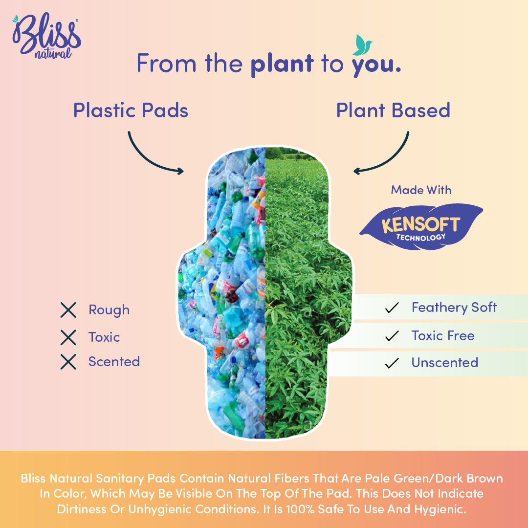 Bliss Natural sanitary pad comparison with plastic pads on a beige background