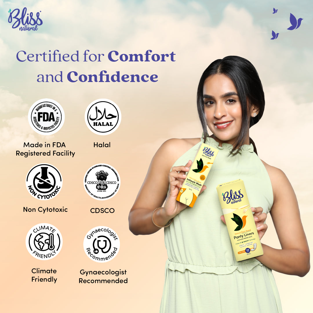 Bliss Natural panty liners and intimate wash, FDA approved, halal, safe and eco-friendly feminine care
