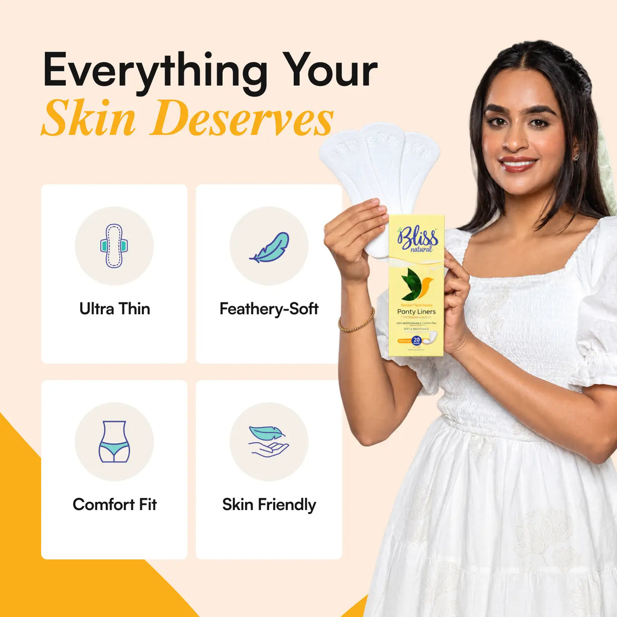 Natural Plant-Based Long Panty Liners for Women (20) | Breathable