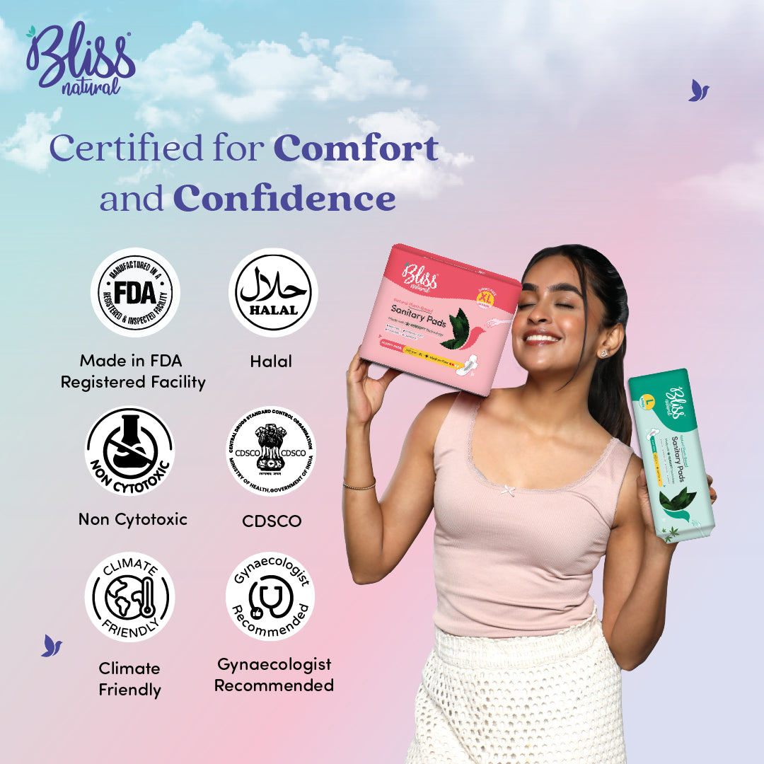 Bliss Natural Sanitary pads L and XL pads certification