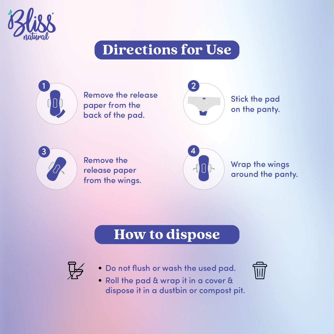 Bliss Sanitary Pads for women Trail pack usage instructions and how to dispose