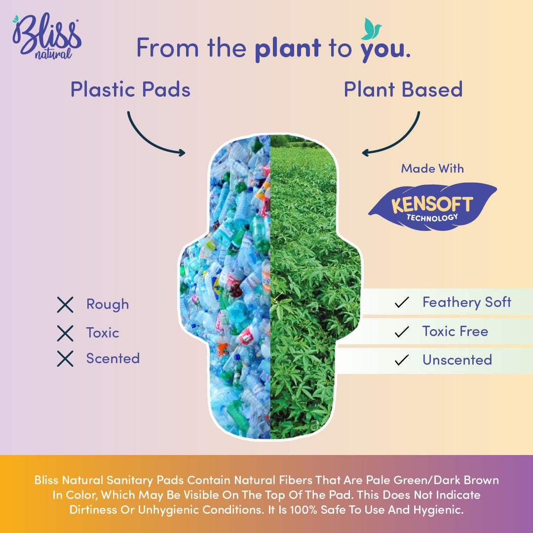 Bliss Natural sanitary pad with plant-based material and Kensoft technology,