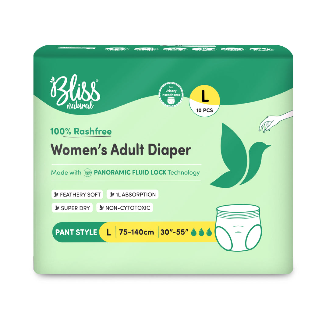 Bliss Natural 100% Rash-Free Adult Diapers for Women | Pack of 10