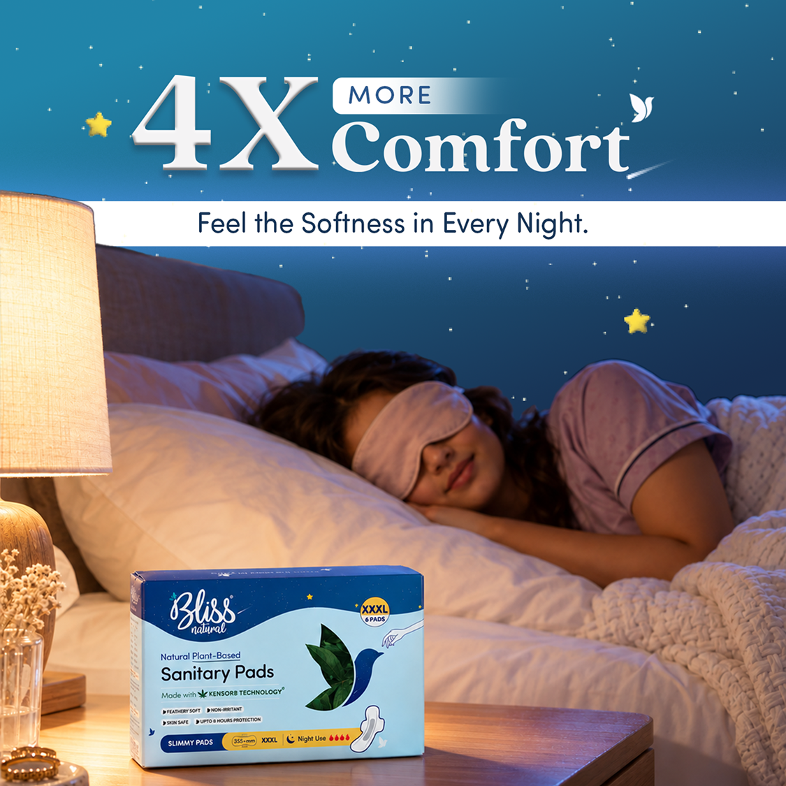 Bliss Organic Sanitary Pads XXXL Slimmy (6 Pads) | Night Pads