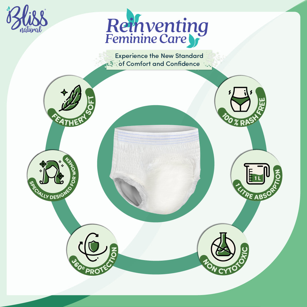 Bliss Natural Organic Adult Diaper Pants |  High Absorbency, Leak Proof Protection | Pack Of 2
