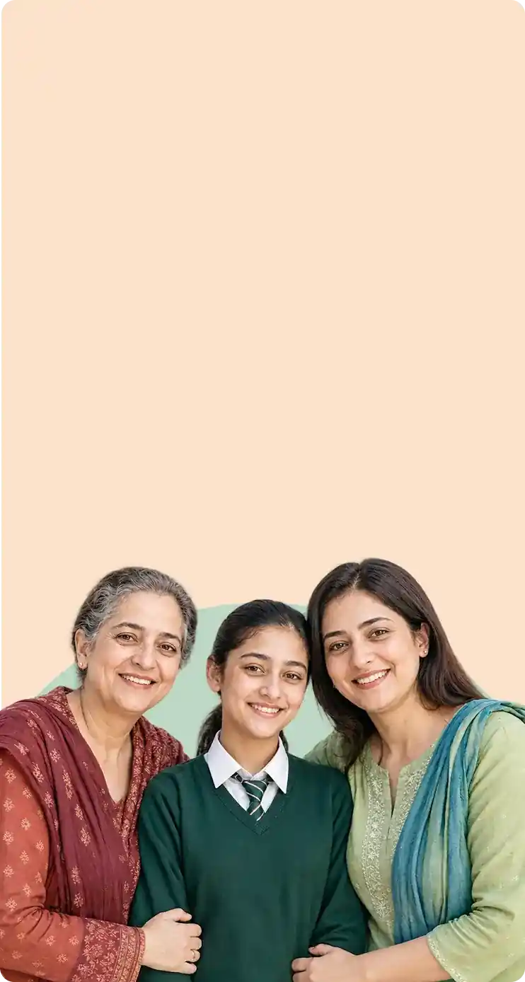 Three generations of women smiling together