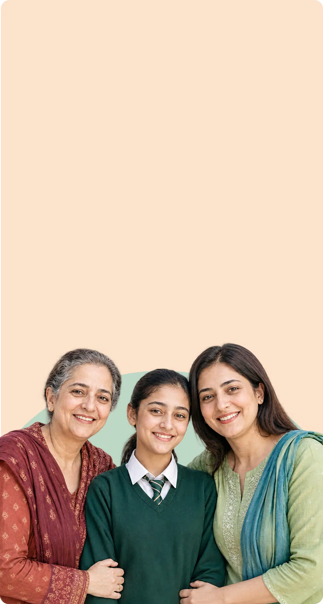 Three generations of women smiling together