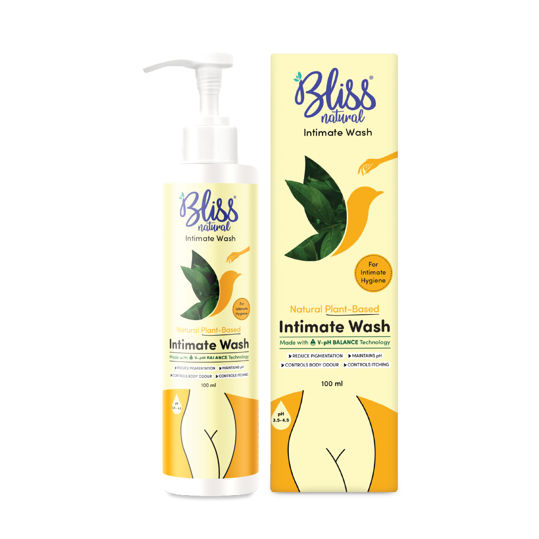 Bliss Intimate Wash bottle and packaging on a white background