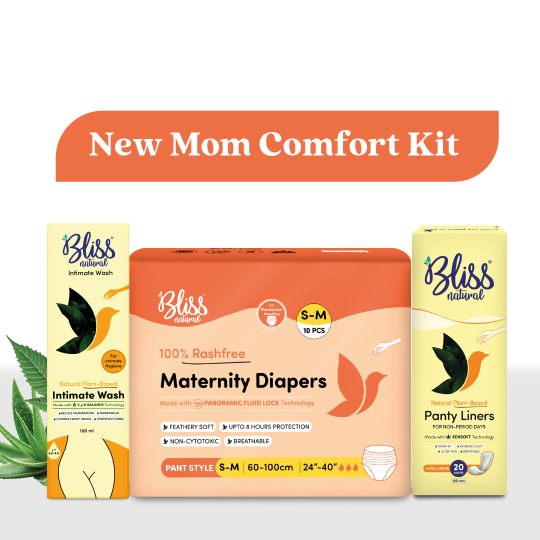 Bliss Natural New Mom Comfort Kit with intimate wash,maternity Diapers and panty liners