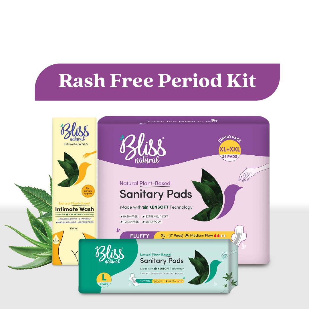 Bliss Natural Rash free period kid with Plant-Based Sanitary pads Xl+XXL and With Plant-Based Intimate wash