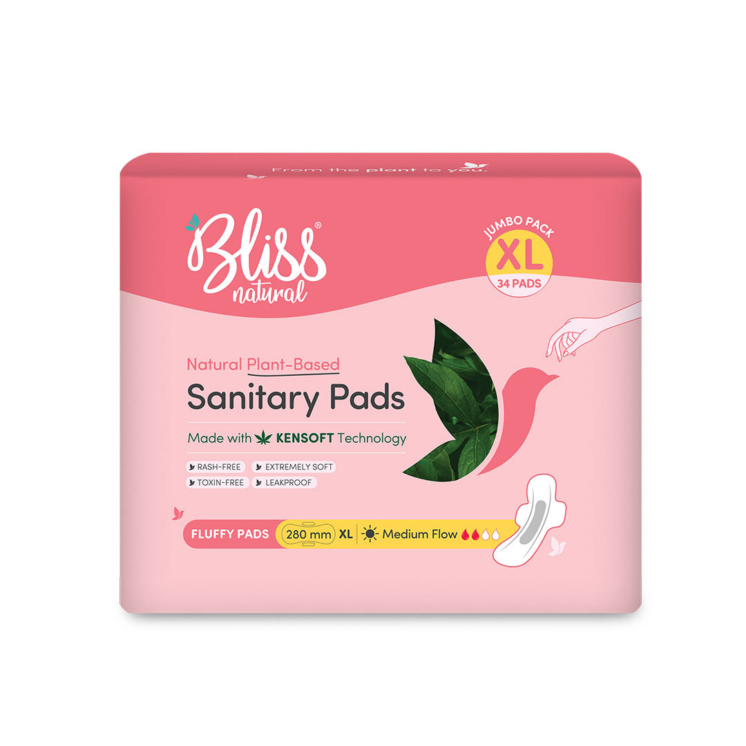 Bliss Organic Sanitary Pads XL Fluffy-Jumbo (34 Pads) | Plant Based