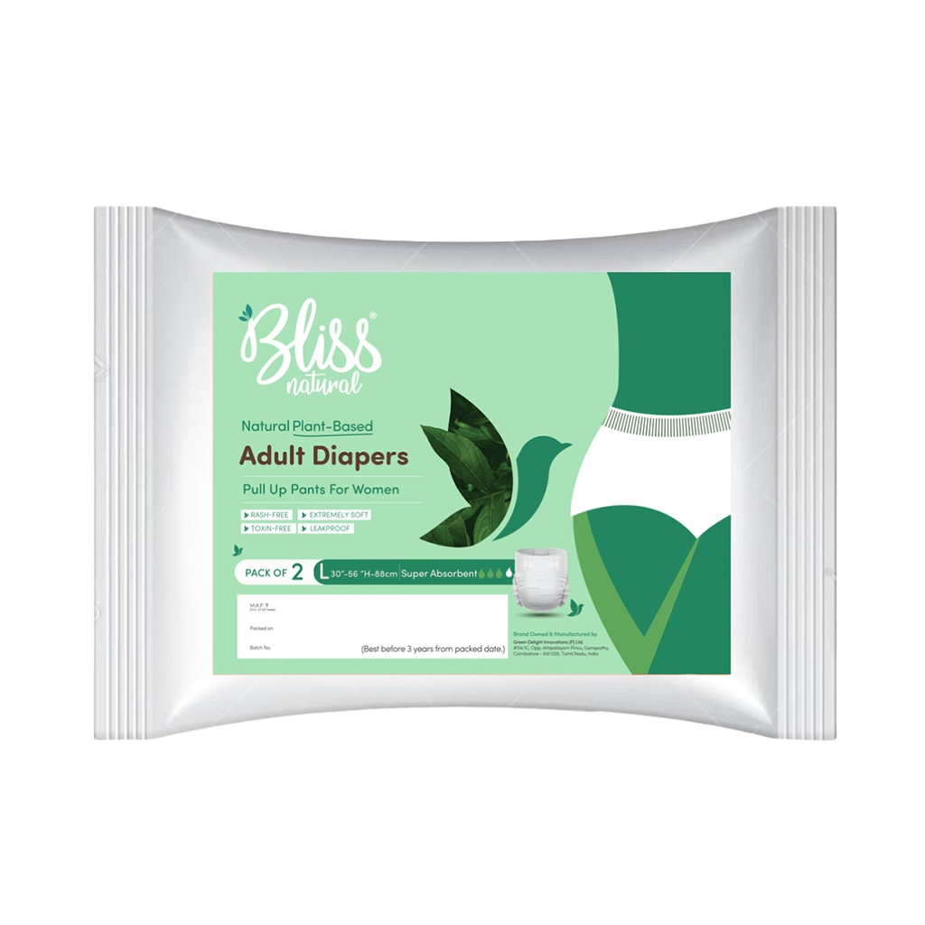 Bliss Natural Organic Adult Diaper Pants | High Absorbency, Leak Proof Protection | Pack Of 2